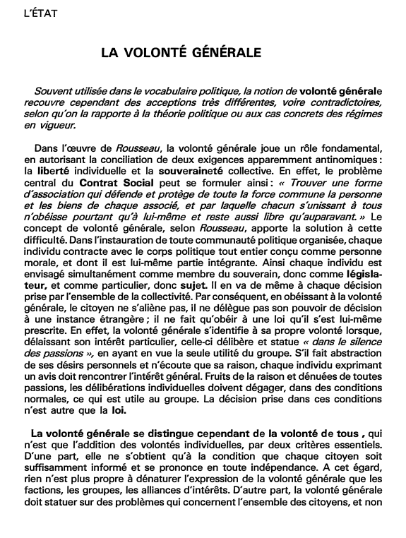 Prévisualisation du document LA VOLONTÉ GÉNÉRALE (fiche bac)