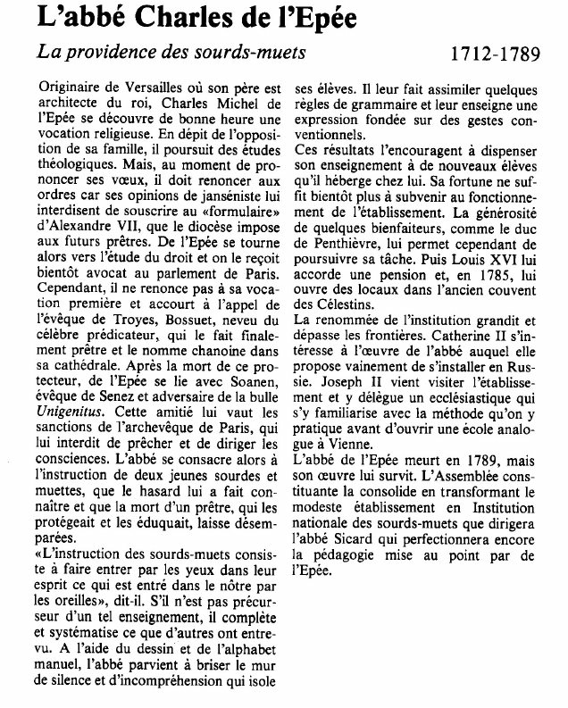 Prévisualisation du document L'abbé Charles de l'EpéeLa providence des sourds-muets.