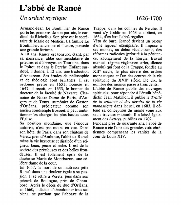 Prévisualisation du document L'abbé de RancéUn ardent mystique.