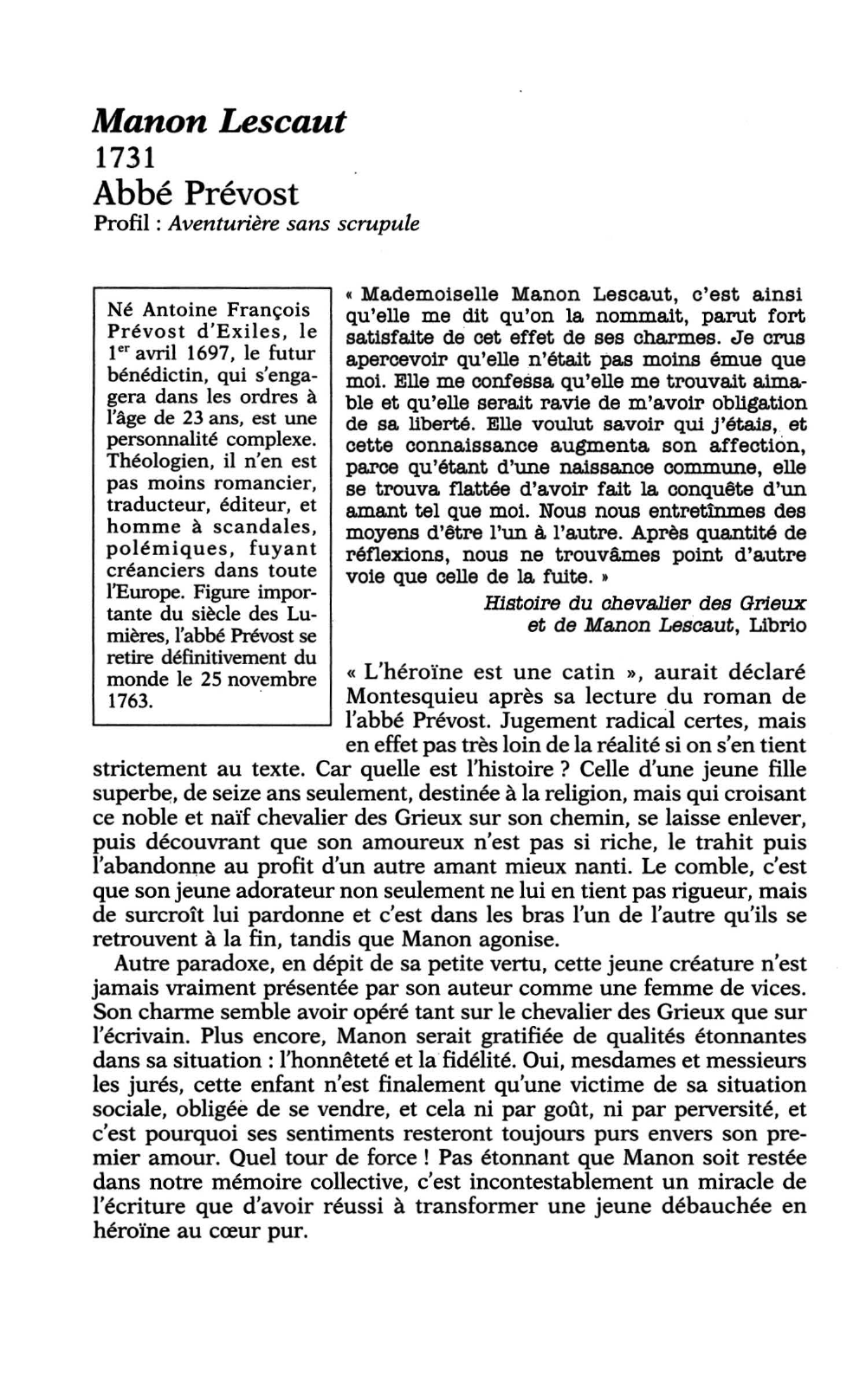 Prévisualisation du document L'abbé Prévost et Manon Lescaut