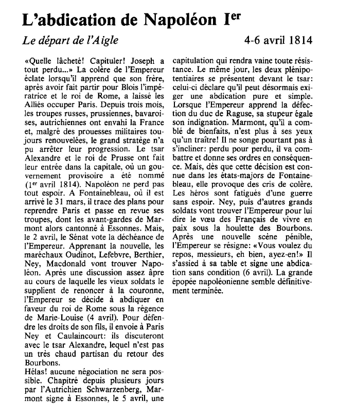 Prévisualisation du document L'abdication de Napoléon IerLe départ de l'Aigle.