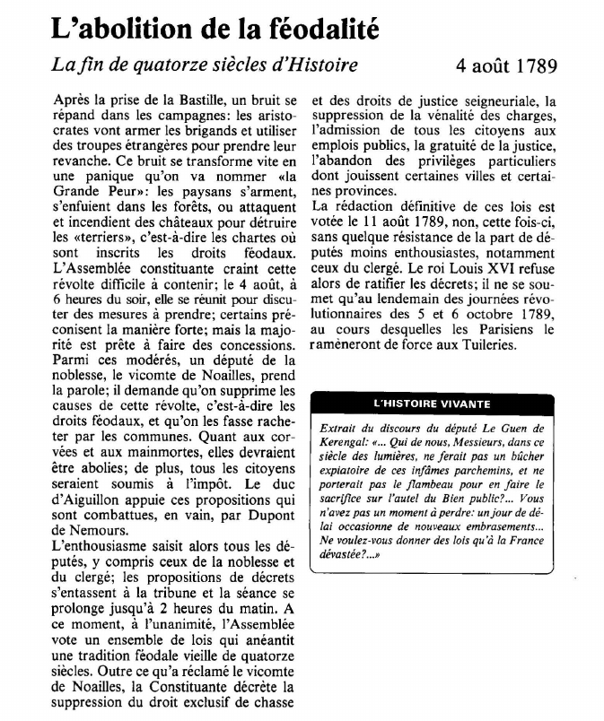 Prévisualisation du document L'abolition de la féodalitéLa fin de quatorze siècles d'Histoire.