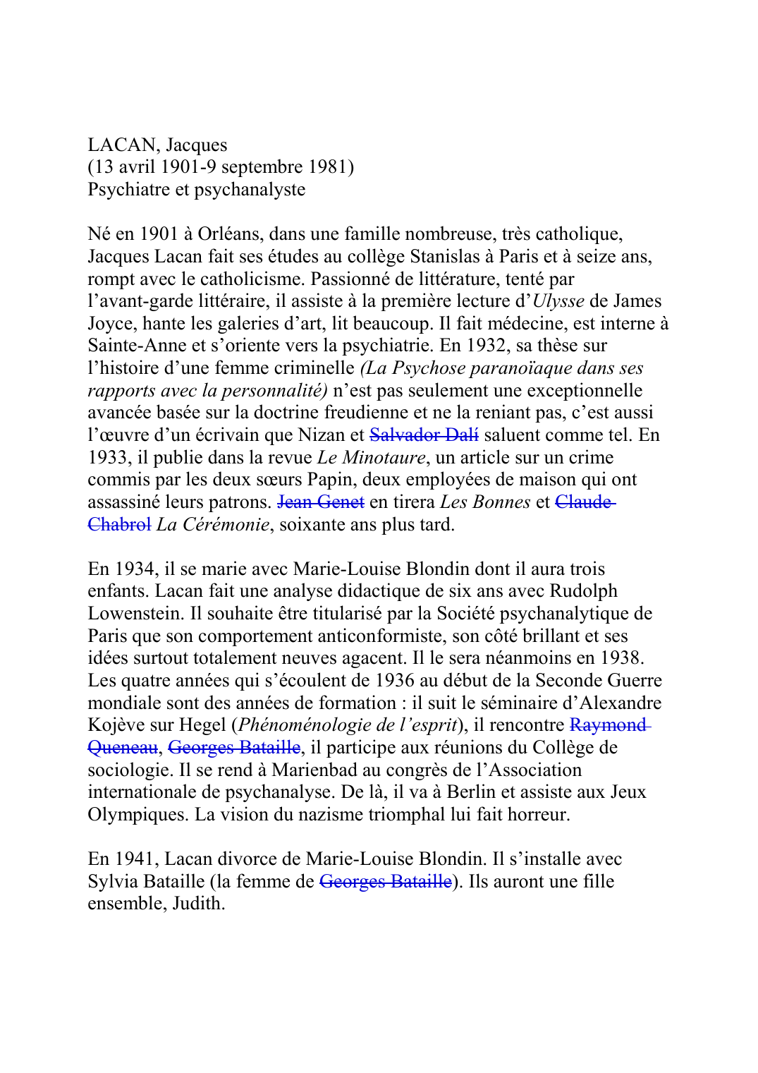 Prévisualisation du document LACAN, Jacques (13 avril 1901-9 septembre 1981) Psychiatre et psychanalyste  NÈ en 1901 ?