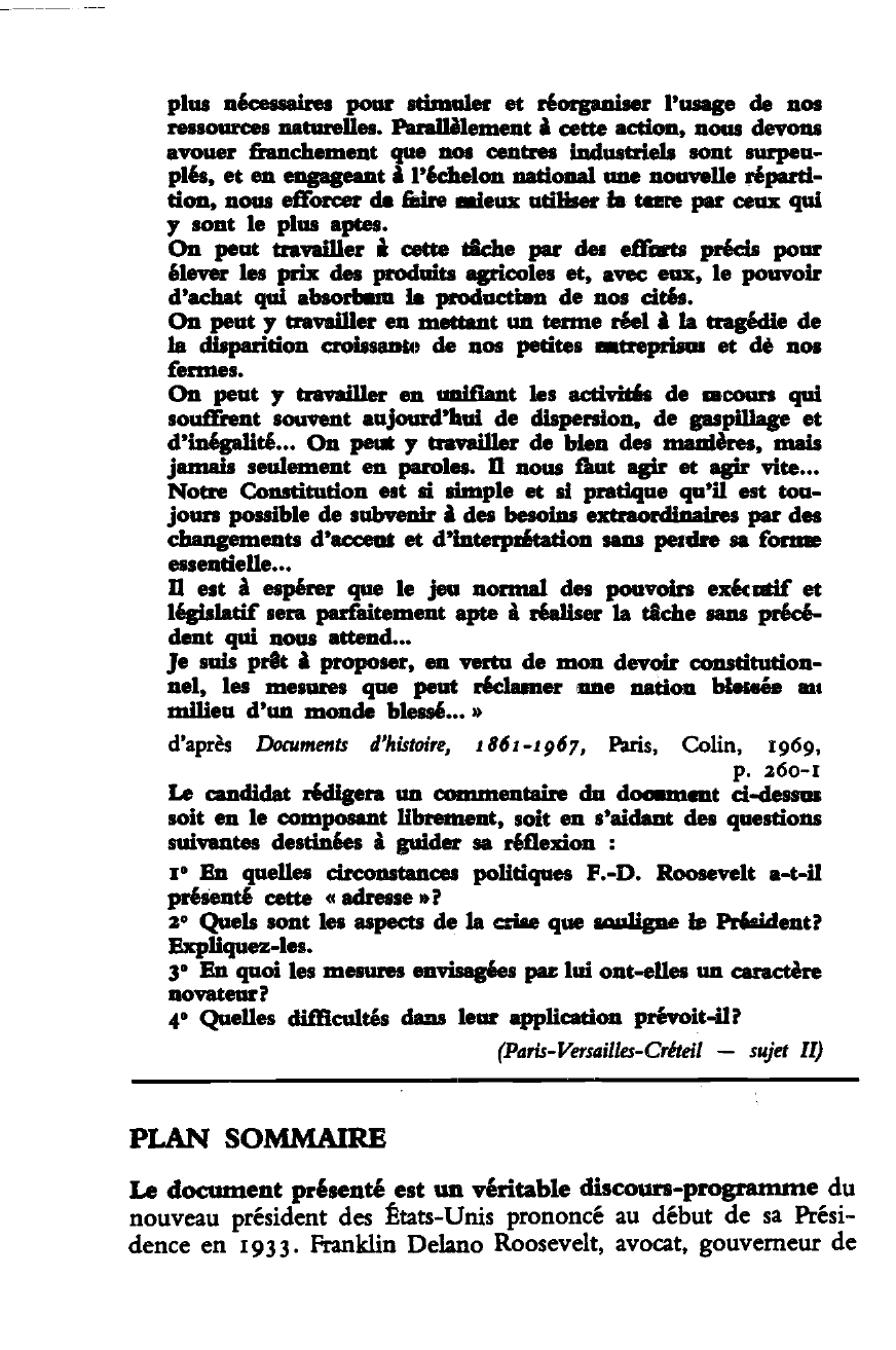 Prévisualisation du document L'adresse inaugurale du Président Roosevelt le 4 mars 1933 (commentaire de texte)