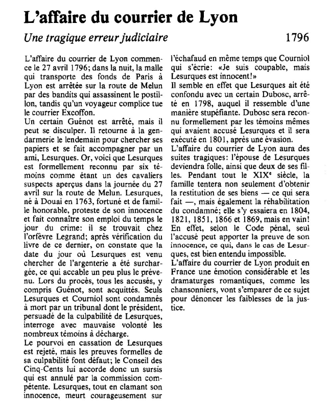 Prévisualisation du document L'affaire du courrier de Lyon:Une tragique erreur judiciaire.