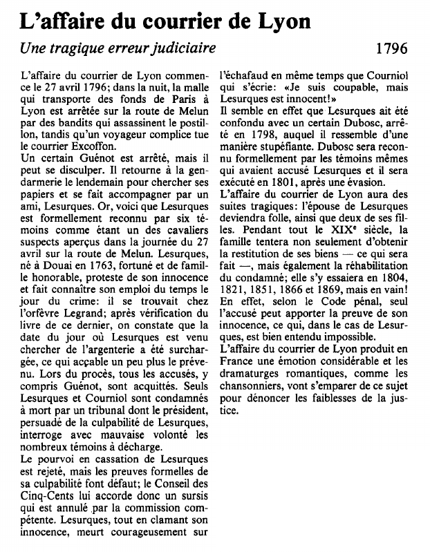Prévisualisation du document L'affaire du courrier de LyonUne tragique erreur judiciaire.