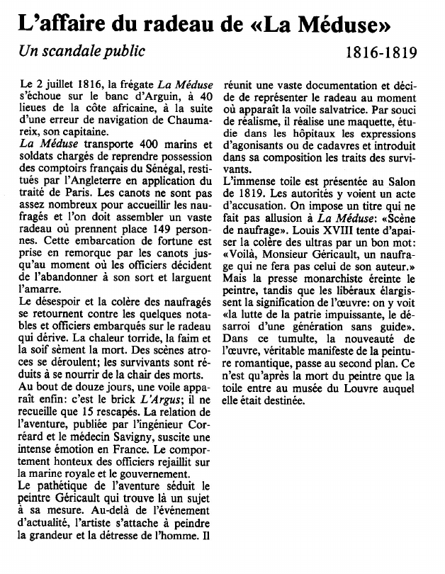 Prévisualisation du document L'affaire du radeau de «La Méduse»Un scandale public.