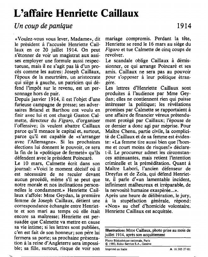 Prévisualisation du document L'affaire Henriette CaillauxUn coup de panique.