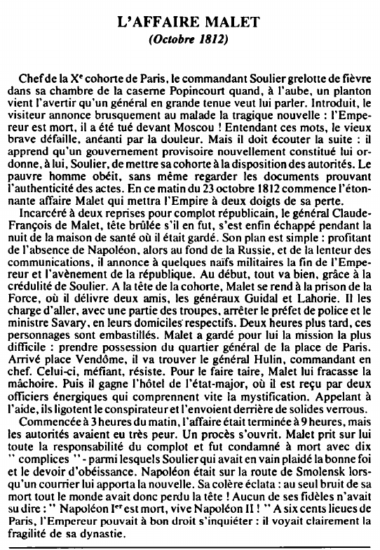 Prévisualisation du document L'AFFAIRE MALET(Octobre 1812) - HISTOIRE.