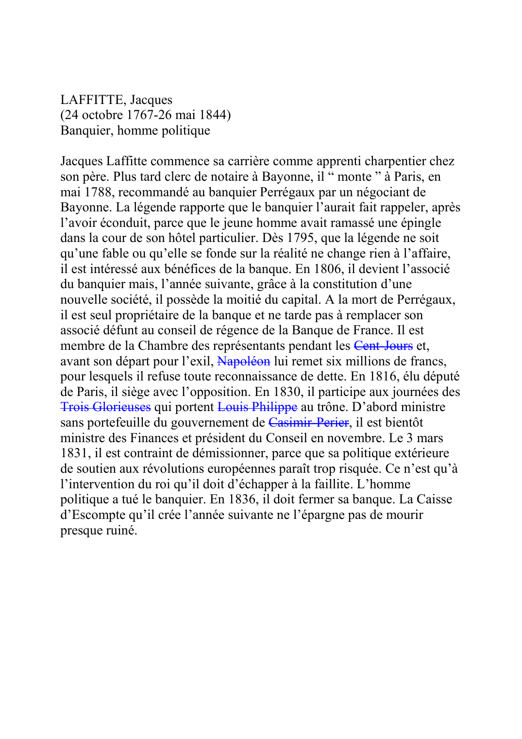 Prévisualisation du document LAFFITTE, Jacques (24 octobre 1767-26 mai 1844)