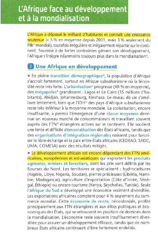 Prévisualisation du document L'Afrique face au développement
et à la mondialisation
L'Afrique a dé,Rassé le milliard d'habitants et connaît une croissance
soutenue (+...