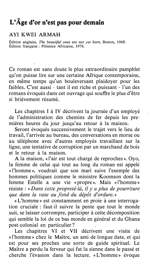 Prévisualisation du document L'Âge d'or n'est pas pour demain d'AYI KWEI ARMAH