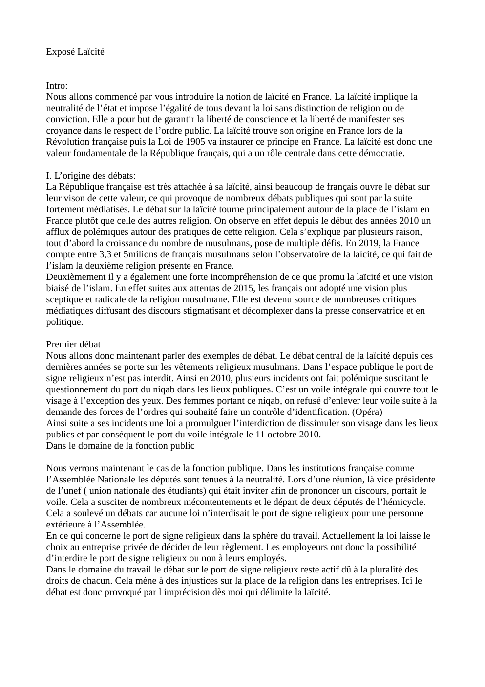 Prévisualisation du document Laïcité exposé