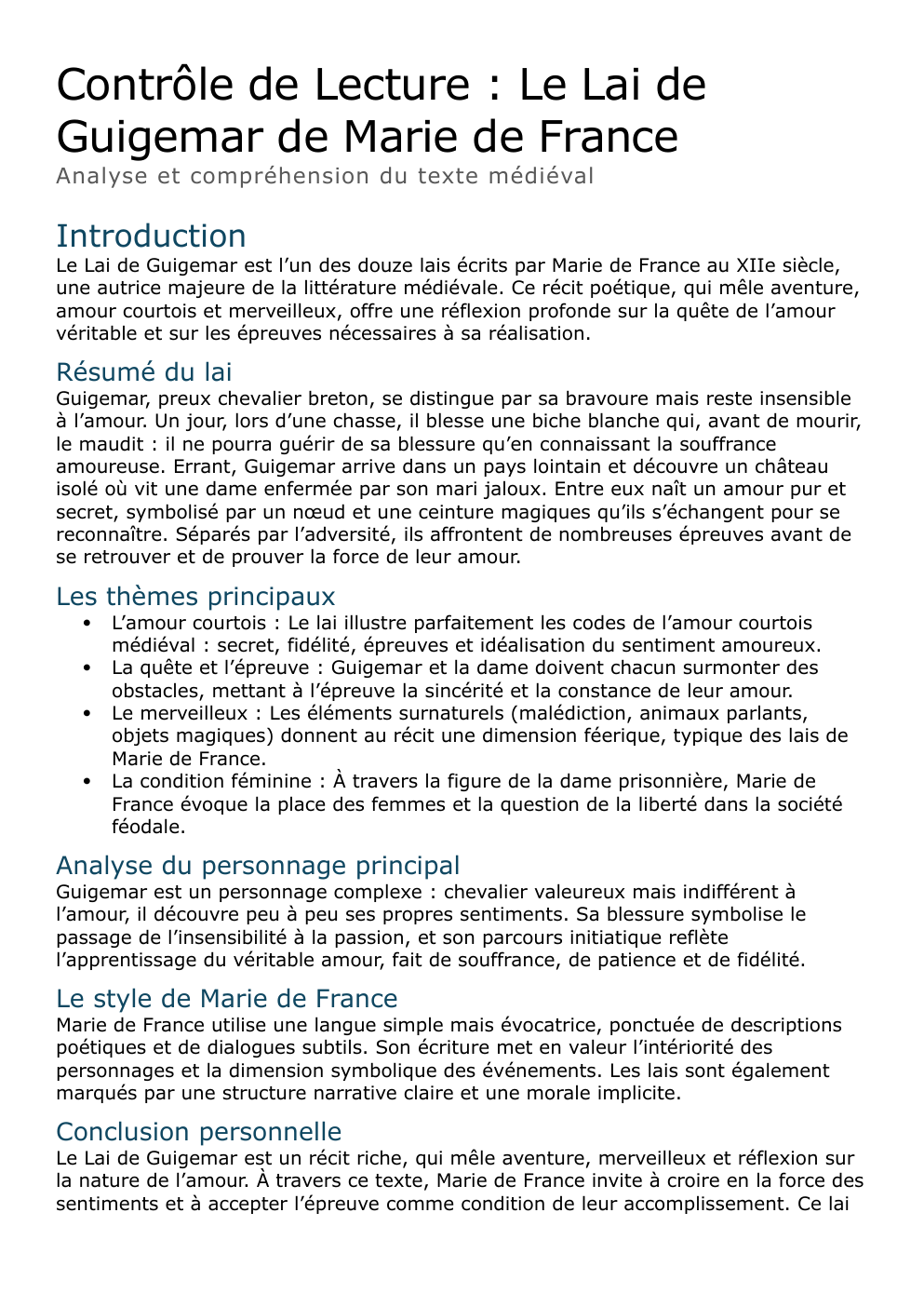 Prévisualisation du document Lais de Marie de France - Contrôle de lecture
