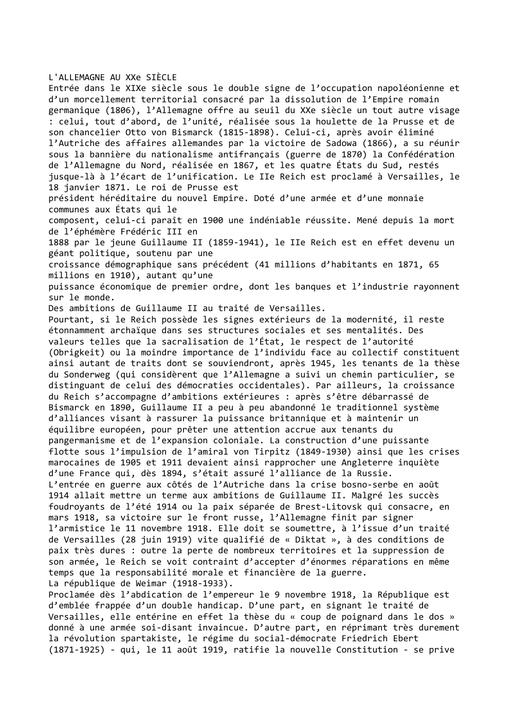 Prévisualisation du document L'ALLEMAGNE AU XXe SIÈCLE
Entrée dans le XIXe siècle sous le double signe de l’occupation napoléonienne et
d’un morcellement territorial...