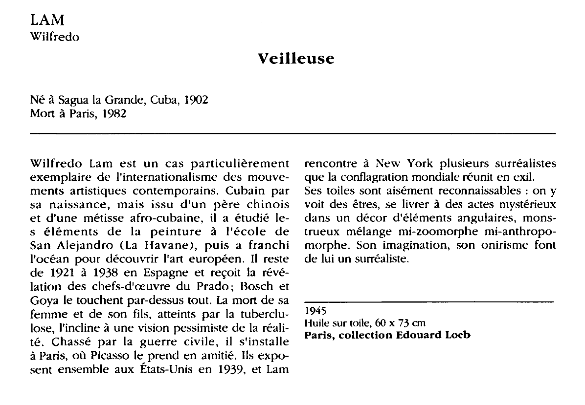 Prévisualisation du document LAM Wilfredo : Veilleuse