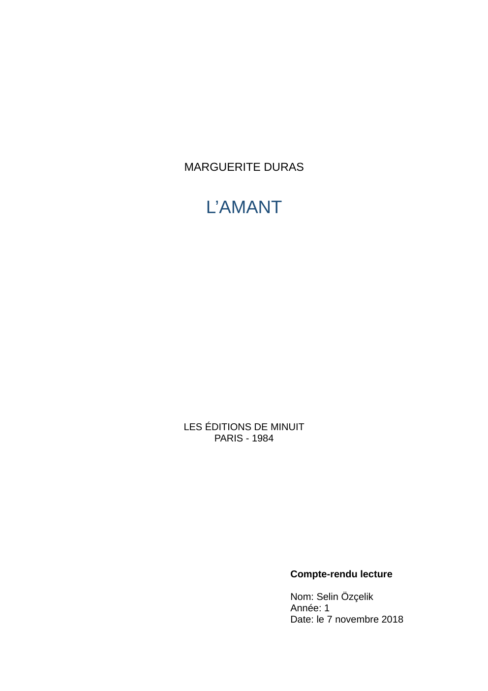 Prévisualisation du document L'amant - Marguerite Duras