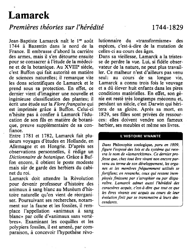 Prévisualisation du document LamarckPremières théories sur l'hérédité.