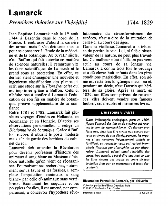 Prévisualisation du document LamarckPremières théories sur l'hérédité.