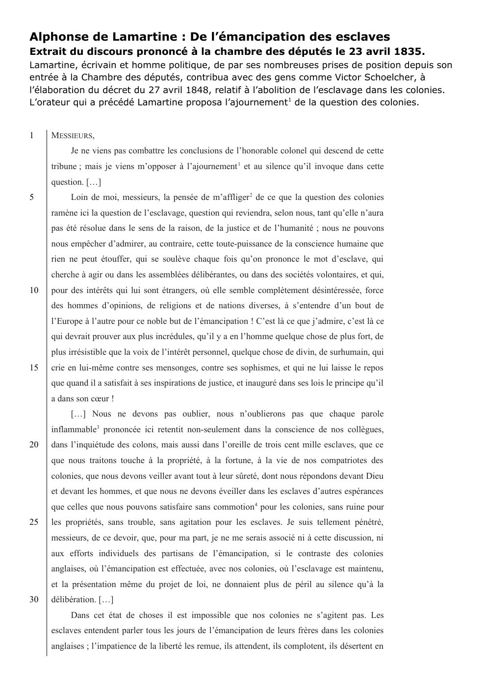 Prévisualisation du document Lamartine de l'émancipation des esclaves discours 1835