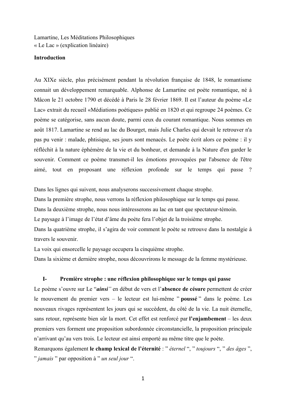 Prévisualisation du document Lamartine, Les Méditations Philosophiques « Le Lac » (explication linéaire)