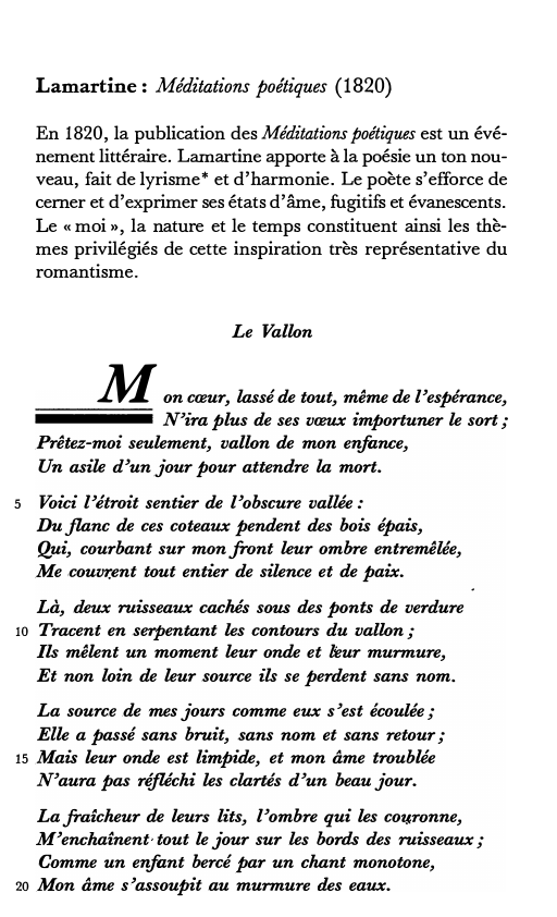 Prévisualisation du document Lamartine: Méditations poétiques (1820): Le Vallon