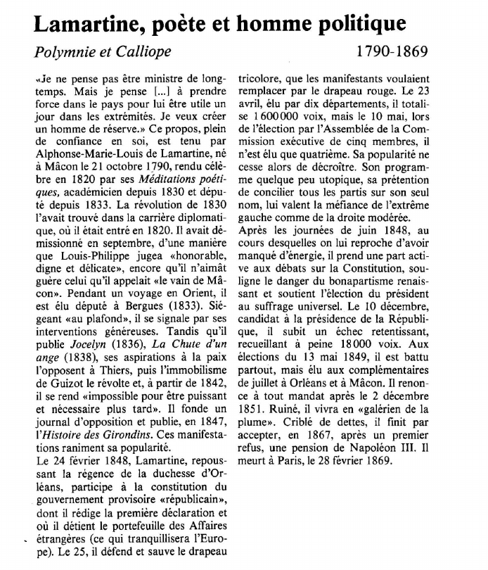 Prévisualisation du document Lamartine, poète et homme politiquePolymnie et Calliope.