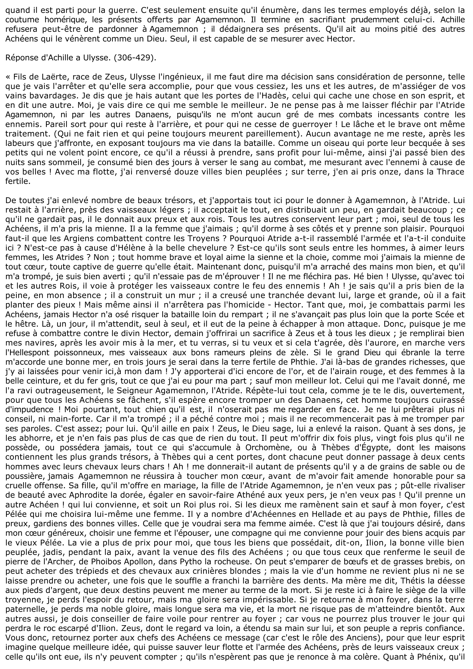 Prévisualisation du document L'AMBASSADE - Chant IX (9) de l'ILIADE d'HOMERE