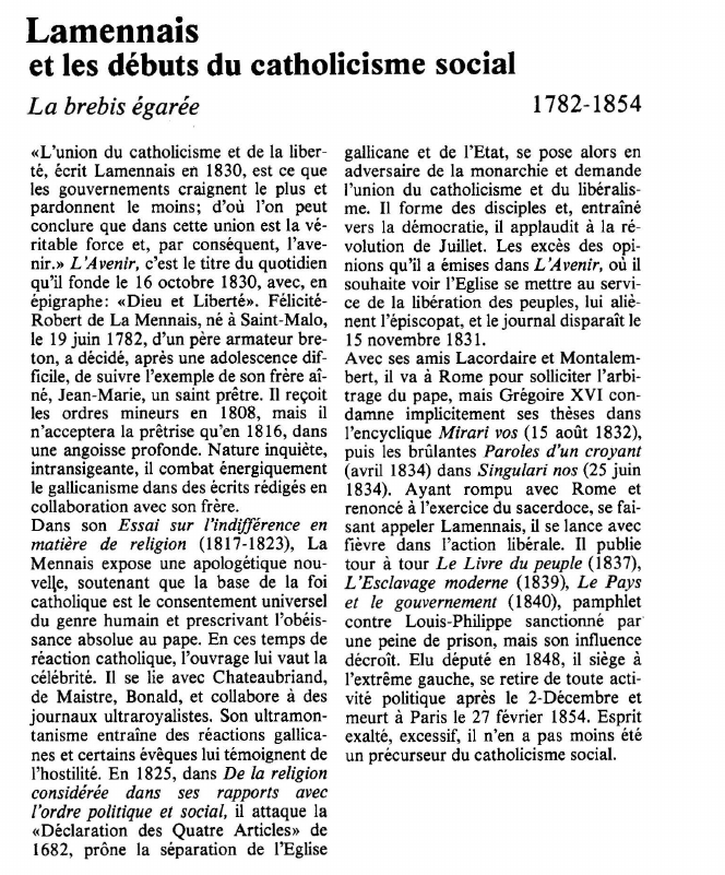Prévisualisation du document Lamennaiset les débuts du catholicisme social.