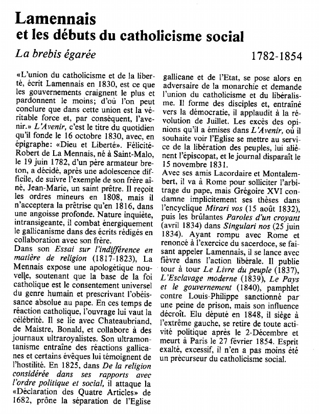 Prévisualisation du document Lamennaiset les débuts du catholicisme social.