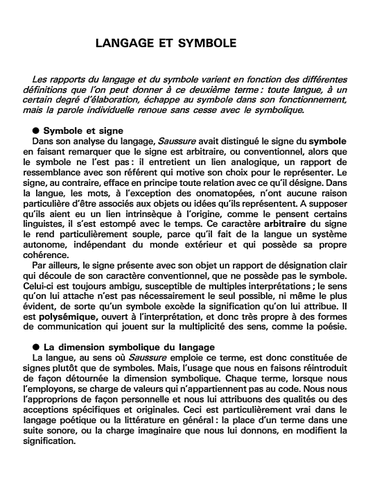 Prévisualisation du document LANGAGE ET SYMBOLE
Les rapports du langage et du symbole varient en fonction des différentes
définitions que l'on peut donner...