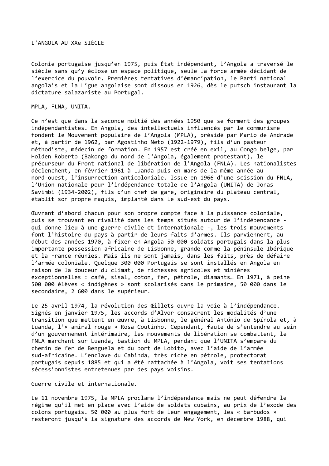 Prévisualisation du document L'ANGOLA AU XXe SIÈCLE