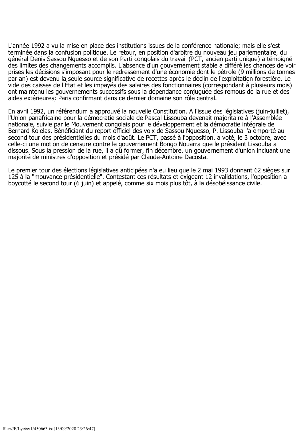 Prévisualisation du document L'année 1992 a vu la mise en place des institutions issues de la conférence nationale; mais elle s'est
terminée dans...