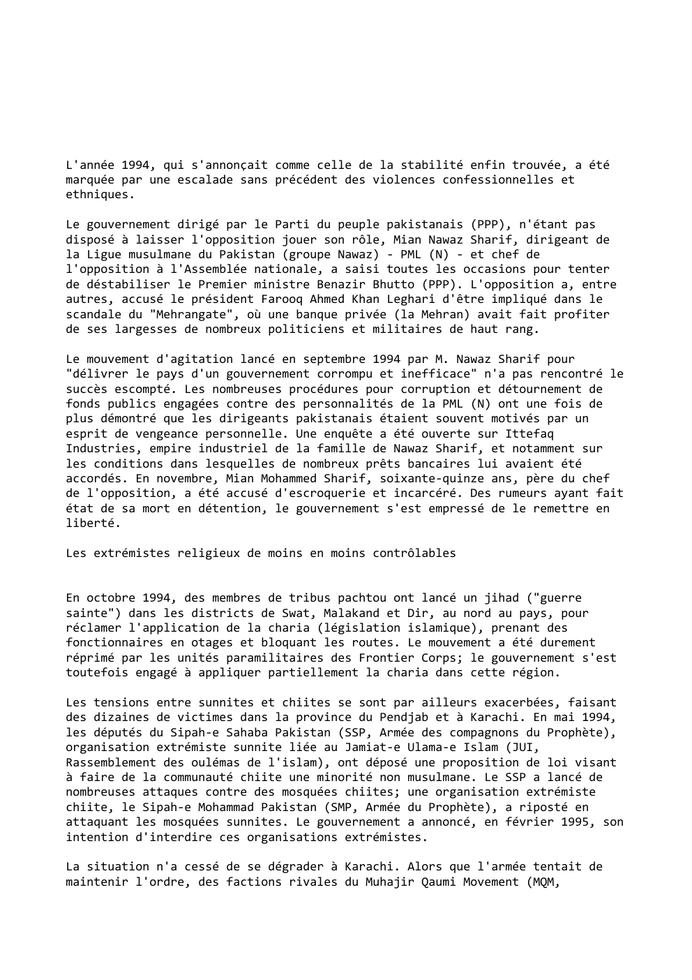 Prévisualisation du document L'année 1994, qui s'annonçait comme celle de la stabilité enfin trouvée, a été
marquée par une escalade sans précédent des...