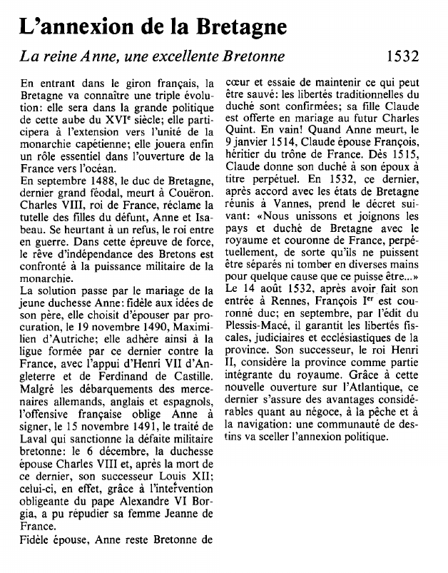 Prévisualisation du document L'annexion de la BretagneLa reine Anne, une excellente Bretonne.