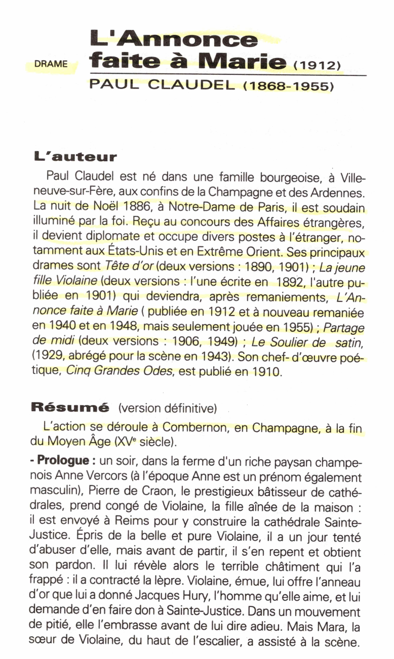 Prévisualisation du document L'Annonce faite à Marie (1912) PAUL CLAUDEL (1868-1955)