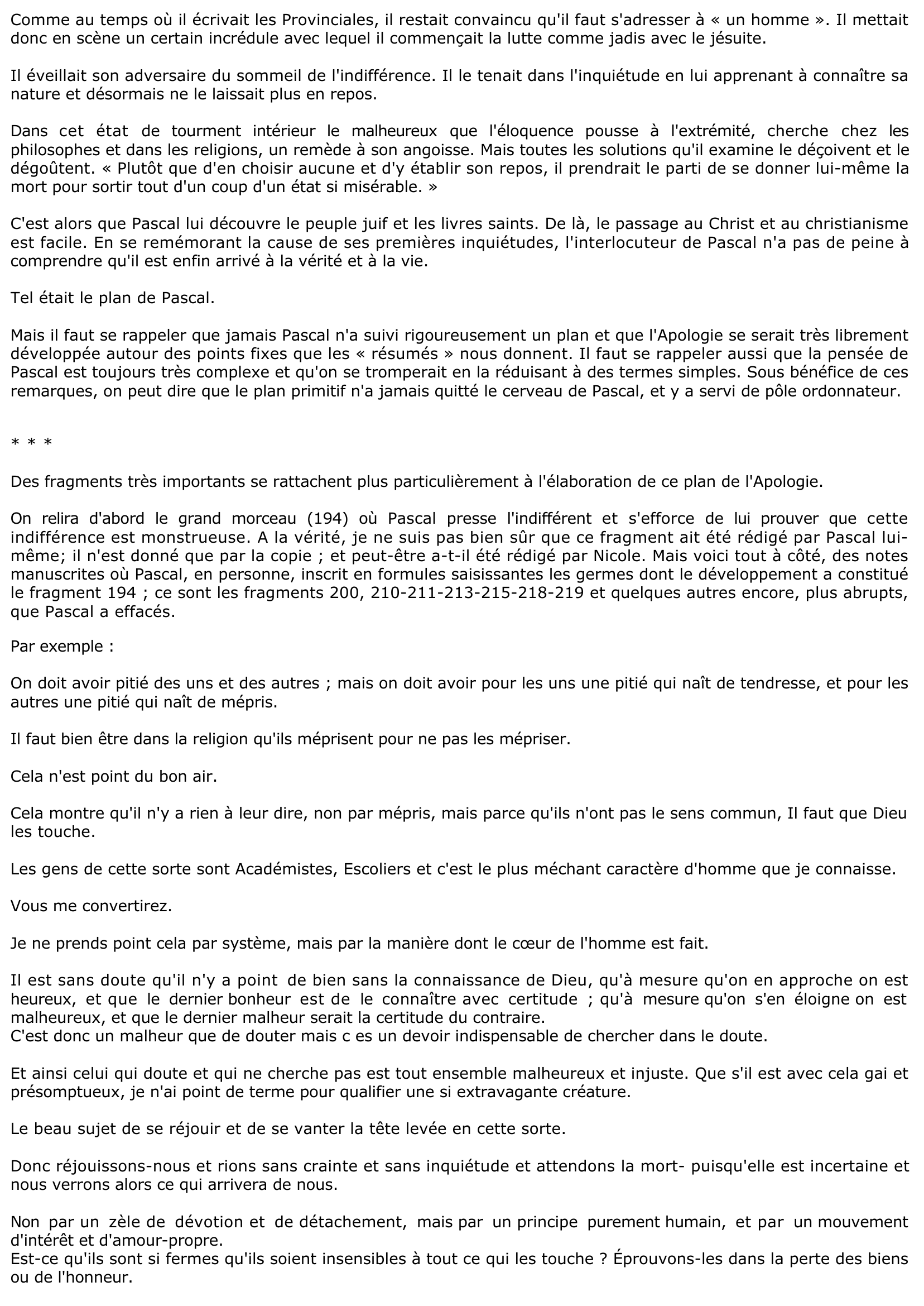 Prévisualisation du document L'APOLOGIE - LES PENSEES DE PASCAL (BLAISE)