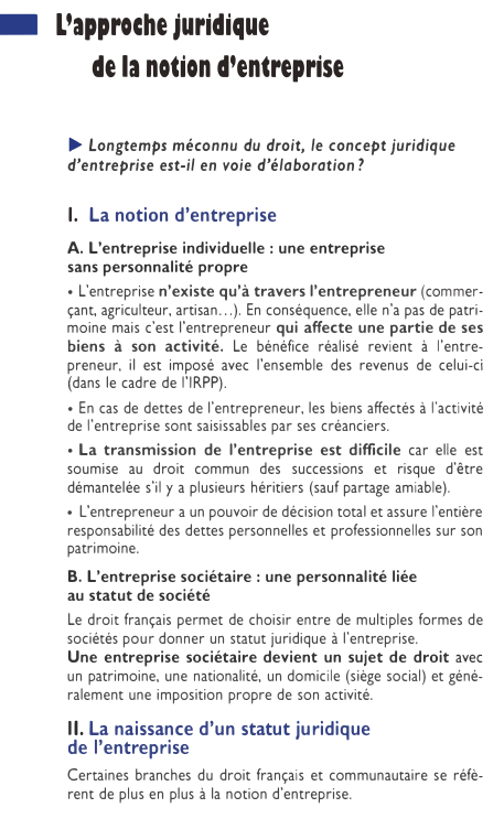 Prévisualisation du document • L'approche ;uridique
de la notion d'entreprise
► Longtemps méconnu du droit, le concept juridique
d'entreprise est-il en voie d'élaboration?...