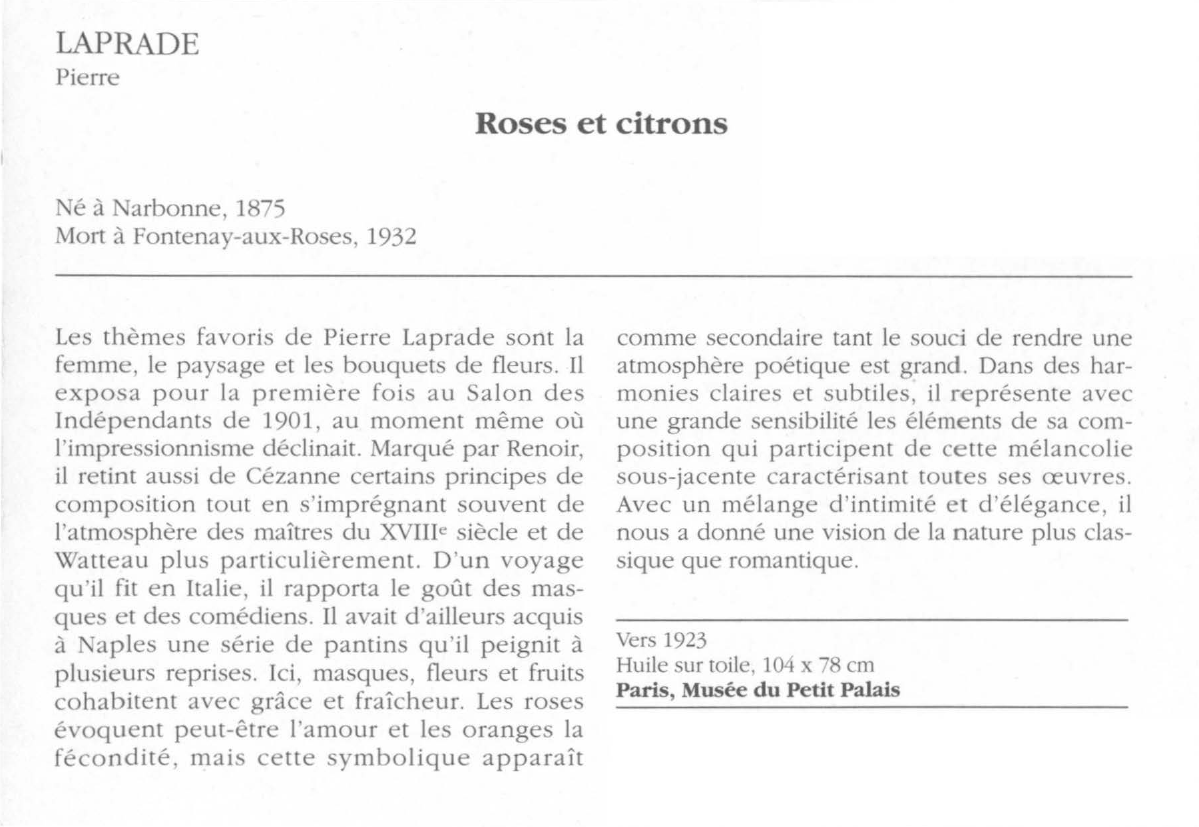 Prévisualisation du document LAPRADE Pierre : Roses et citrons