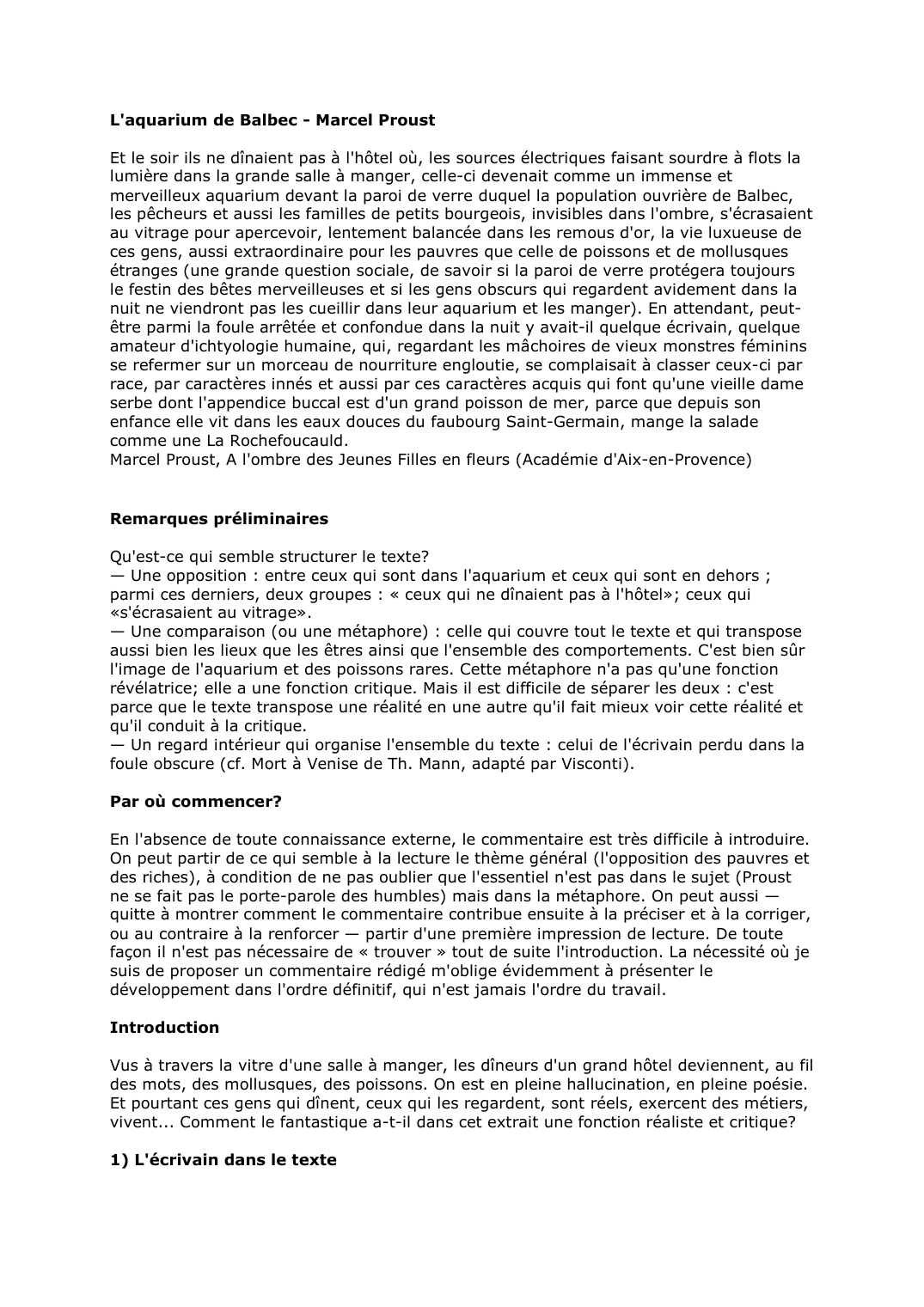 Prévisualisation du document L'aquarium de Balbec - Marcel Proust. Commentaire