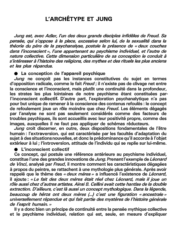 Prévisualisation du document L'ARCHÉTYPE ET JUNG (fiche bac)