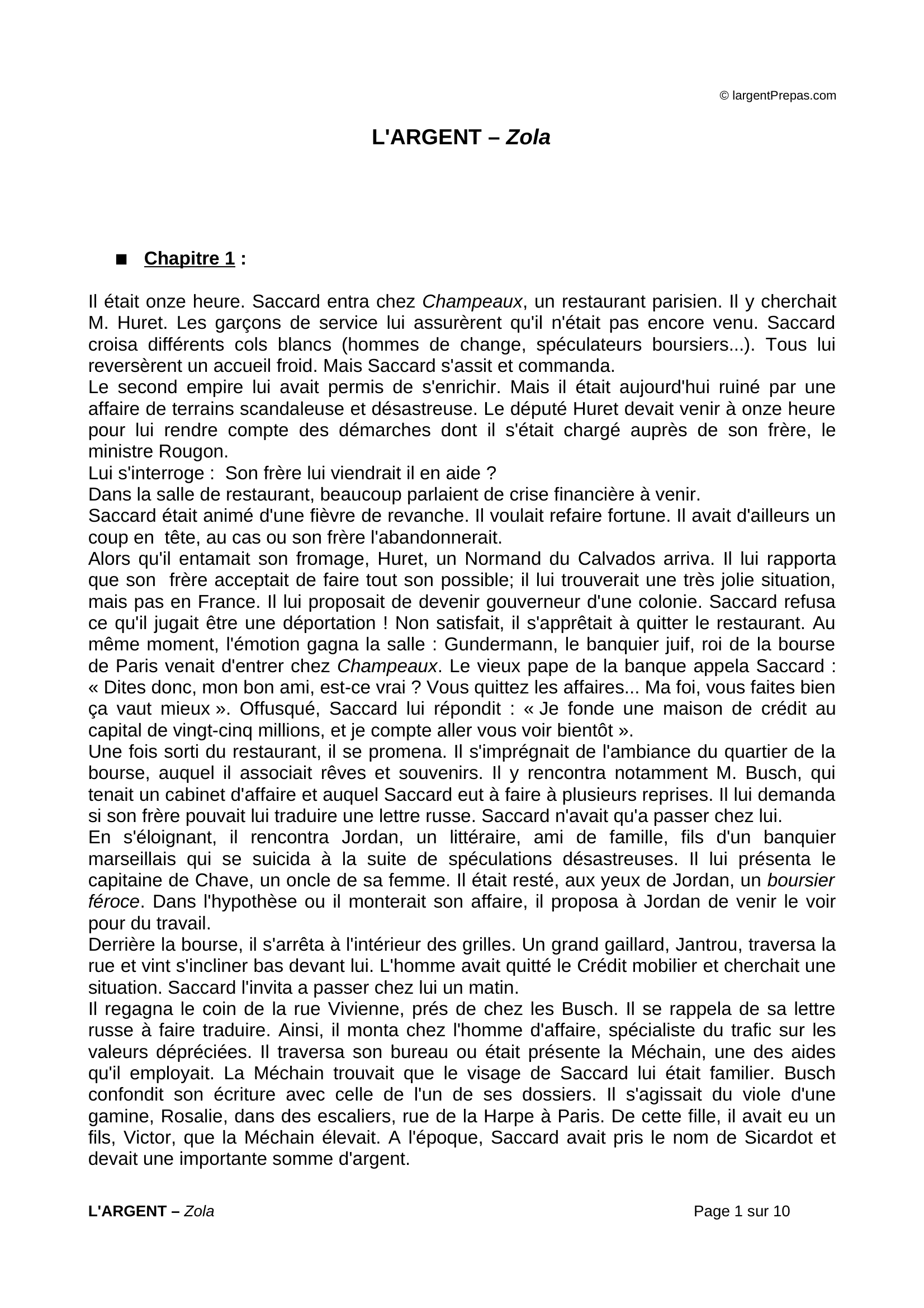 Prévisualisation du document L'Argent De Zola