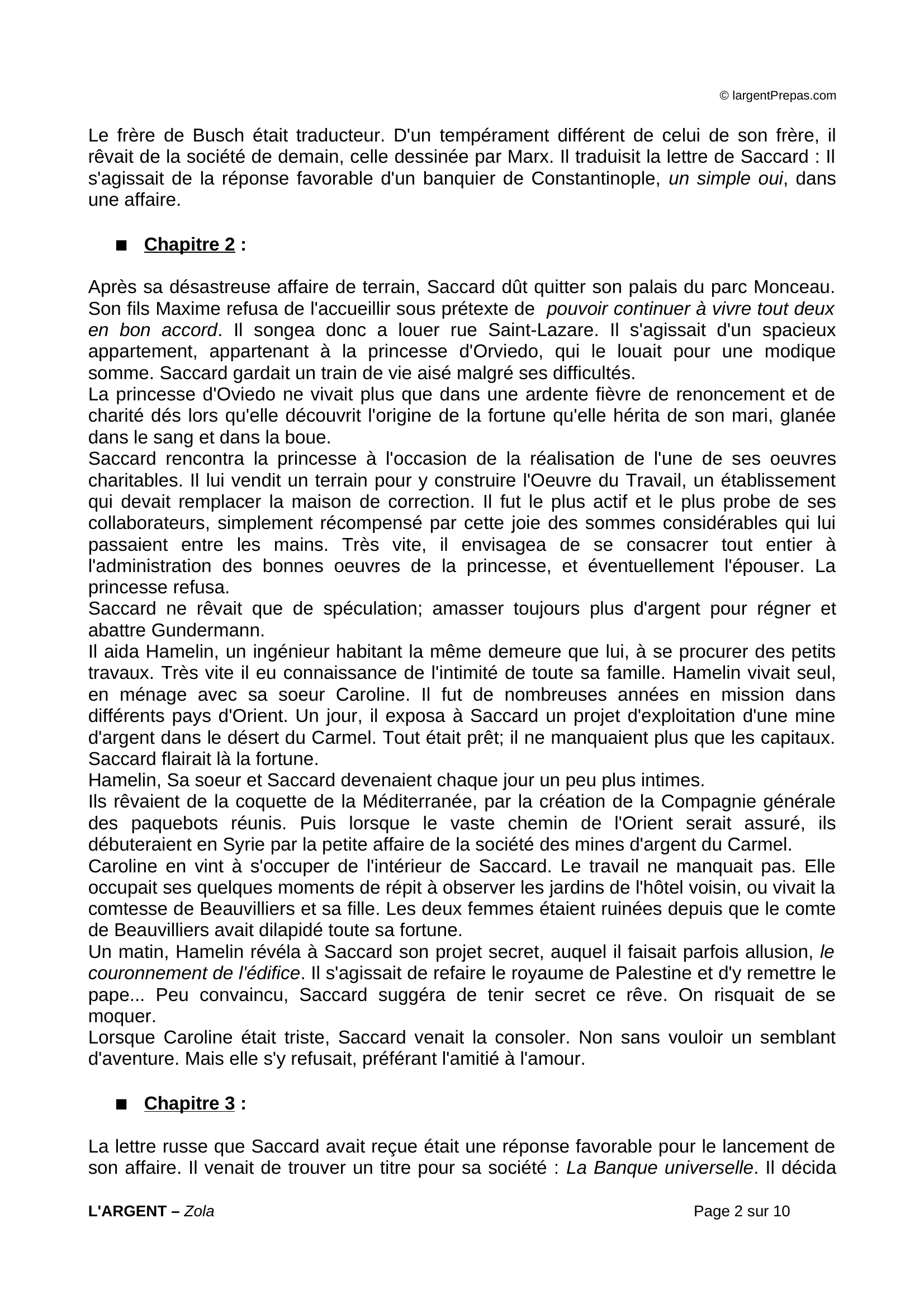 Prévisualisation du document L'ARGENT – Zola (résumé et analyse - Fiche de lecture