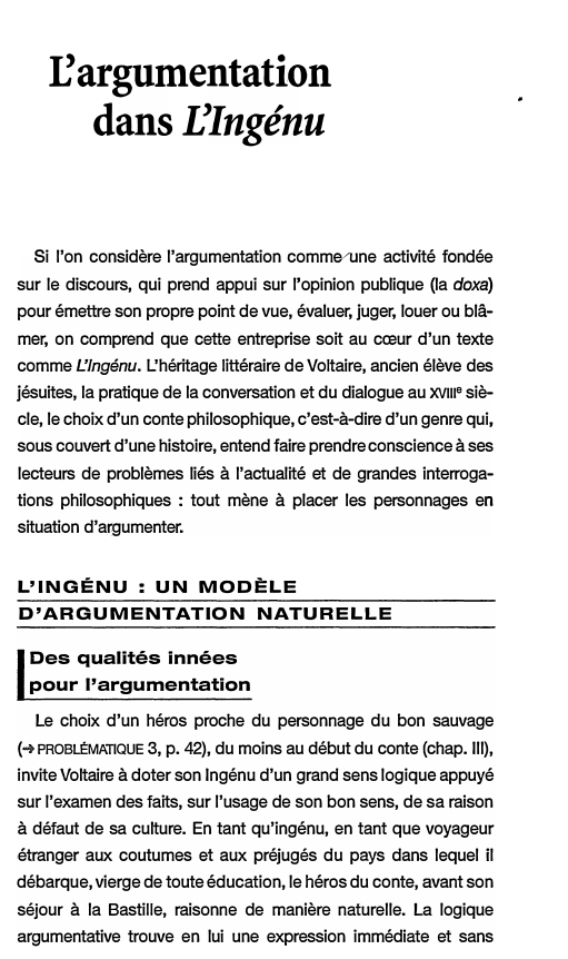 Prévisualisation du document L'argumentation dans L'Ingénu  - Commentaire de L'Ingénu de Voltaire