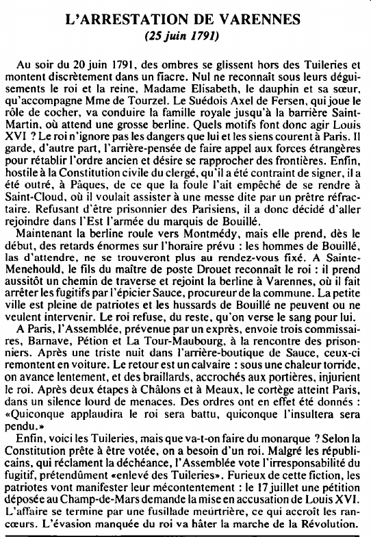 Prévisualisation du document L'ARRESTATION DE VARENNES(25 juin 1791) - HISTOIRE.