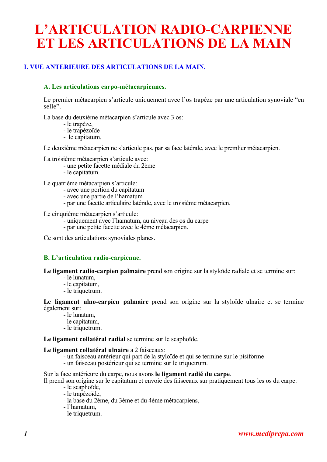 Prévisualisation du document L’ARTICULATION RADIO-CARPIENNEET LES ARTICULATIONS DE LA MAINI.