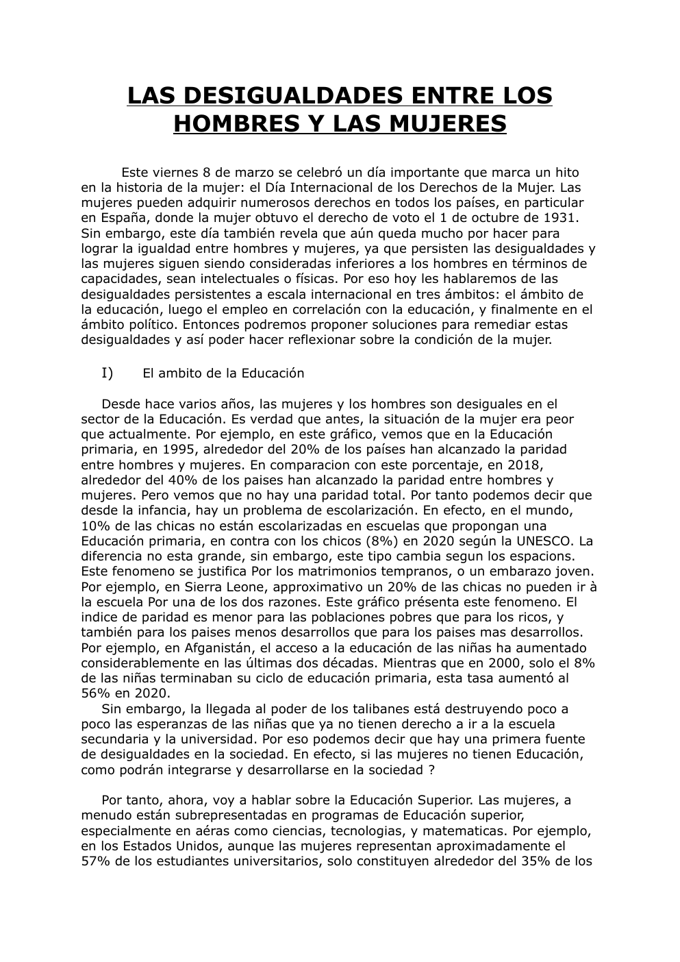 Prévisualisation du document LAS DESIGUALDADES ENTRE LOS HOMBRES Y LAS MUJERES
