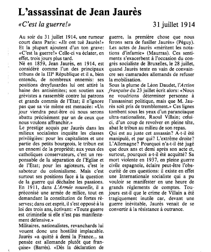 Prévisualisation du document L'assassinat de Jean Jaurès«C'est la guerre!