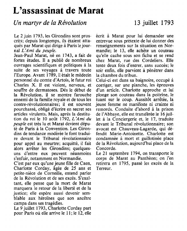 Prévisualisation du document L'assassinat de MaratUn martyr de la Révolution.