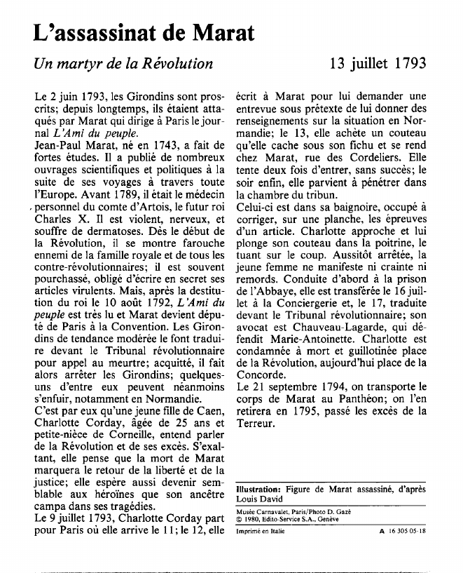 Prévisualisation du document L'assassinat de MaratUn martyr de la Révolution.